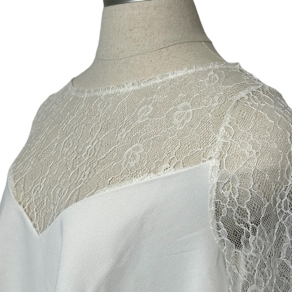 Zara White Short Sleeve Contrast Lace V-Neck Flowy Crop Blouse Size Medium - Picture 3 of 16